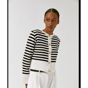 Musier Paris Breton Nautical Striped Black White Cardigan size Small France Crop
